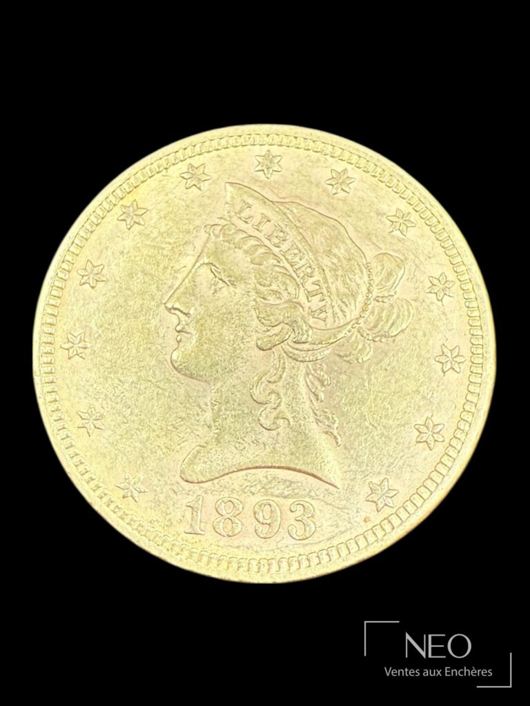 Avers d'une pièce de 10 dollars en or Liberty Head datée 1893.