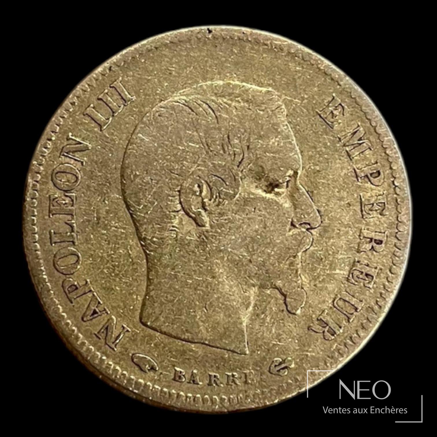 Avers d'une pièce de 10 francs or Napoléon III tête nue