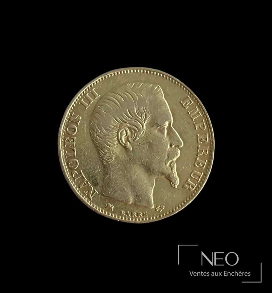 Avers d'une pièce de 10 francs or Napoléon III tête nue
