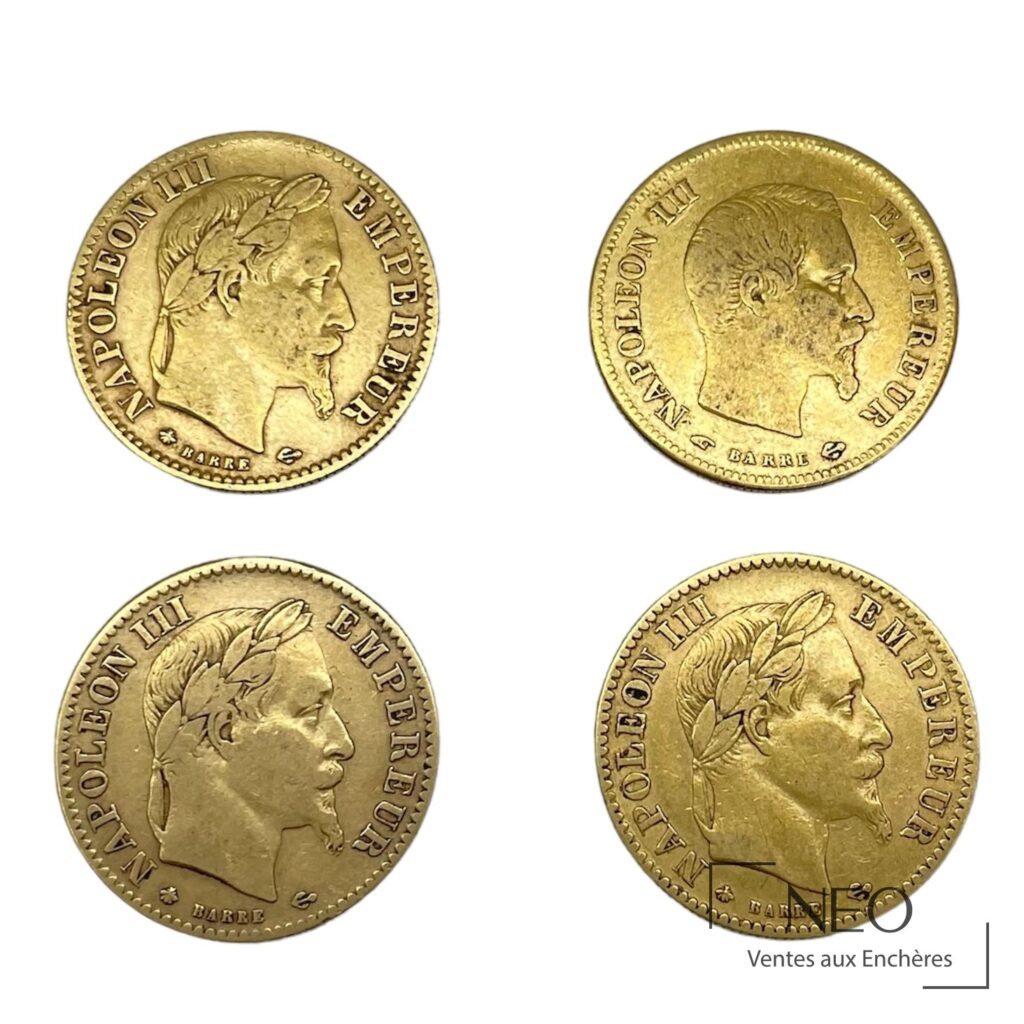 Quatre pièces de 10 francs or Napoléon III