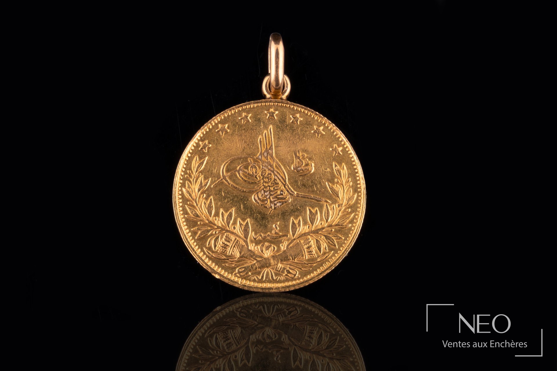 100 kurus Mehmed V en or, pièce montée en pendentif