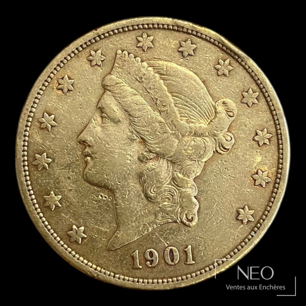 Avers d'une pièce de 20 dollars en or datée 1901
