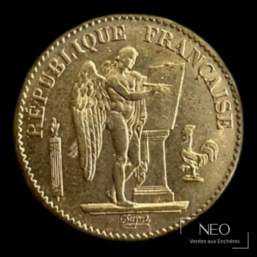 Avers d'une pièce de 20 francs Génie ailé avec le Génie et la légende République française