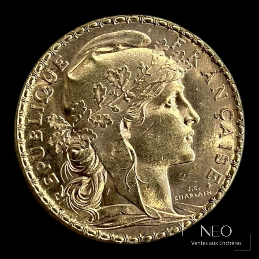 Avers de la pièce 20 francs Marianne au coq