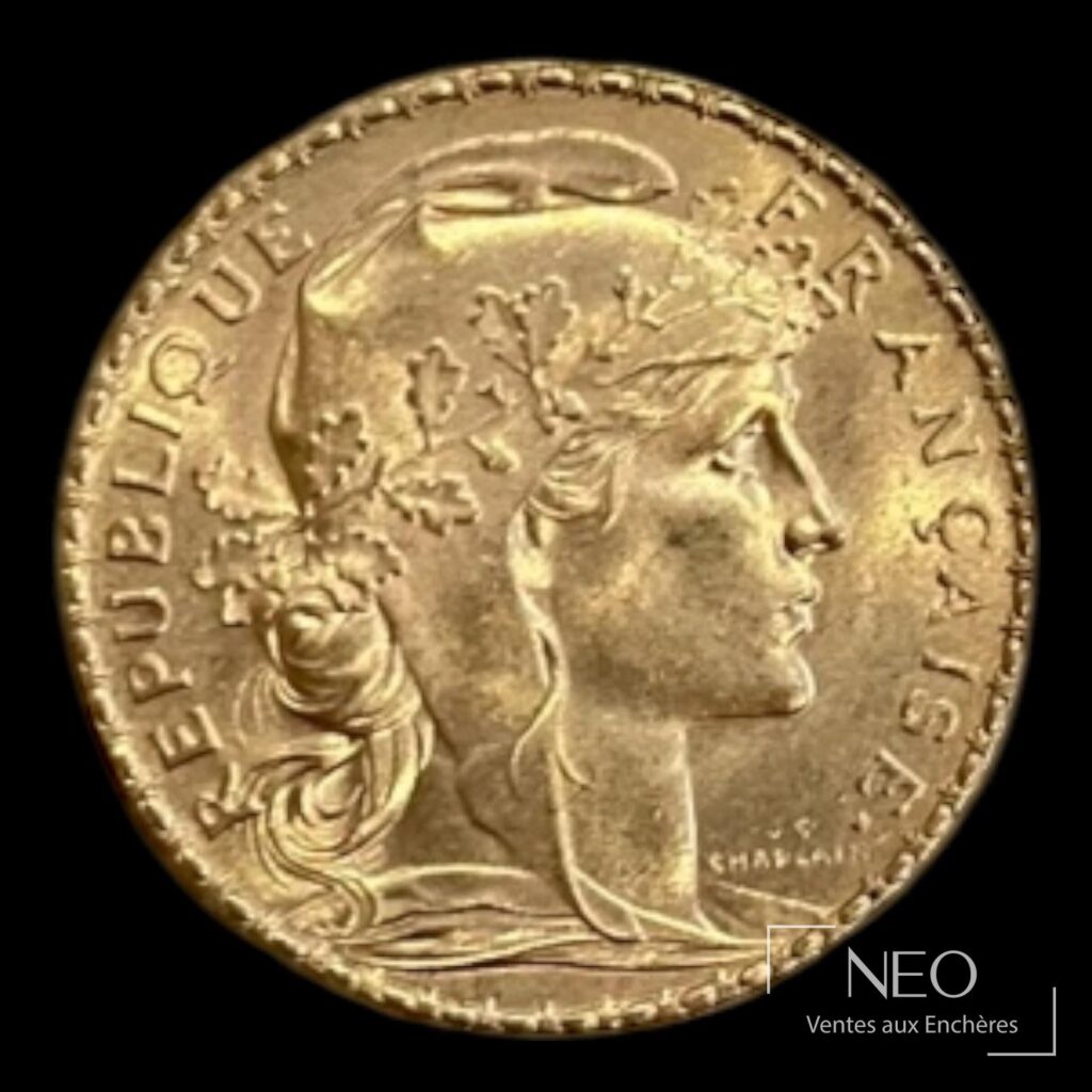 Avers d'une pièce de 20 francs Marianne au coq en or