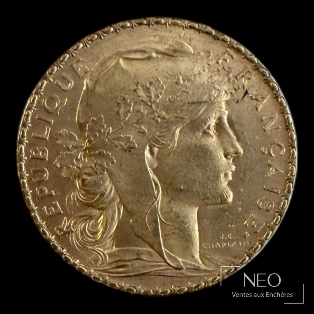 Avers d’une pièce de 20 francs Marianne au coq de 1899