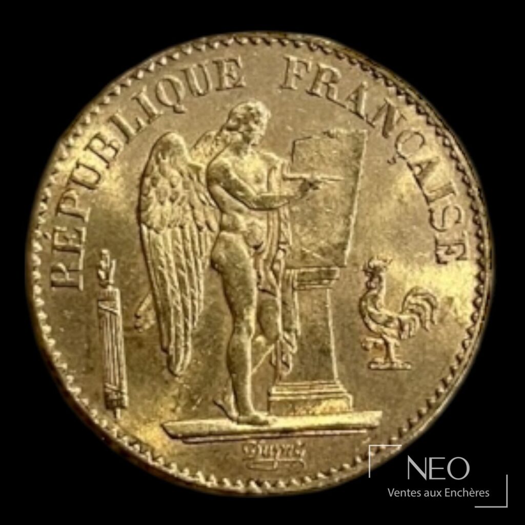 Face d'une pièce de 20 francs en or au Génie ailé