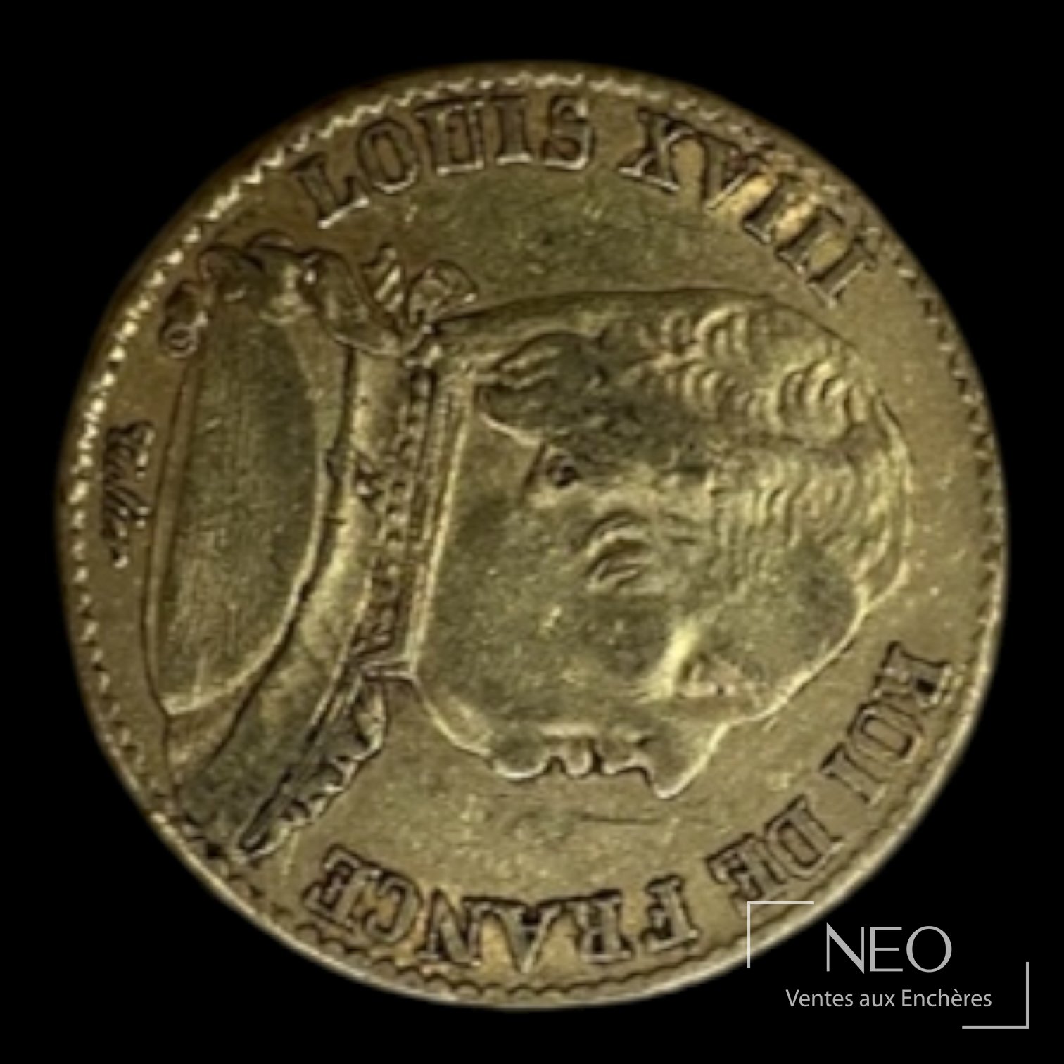 Avers d'une pièce de 20 francs or Louis XVIII tête nue