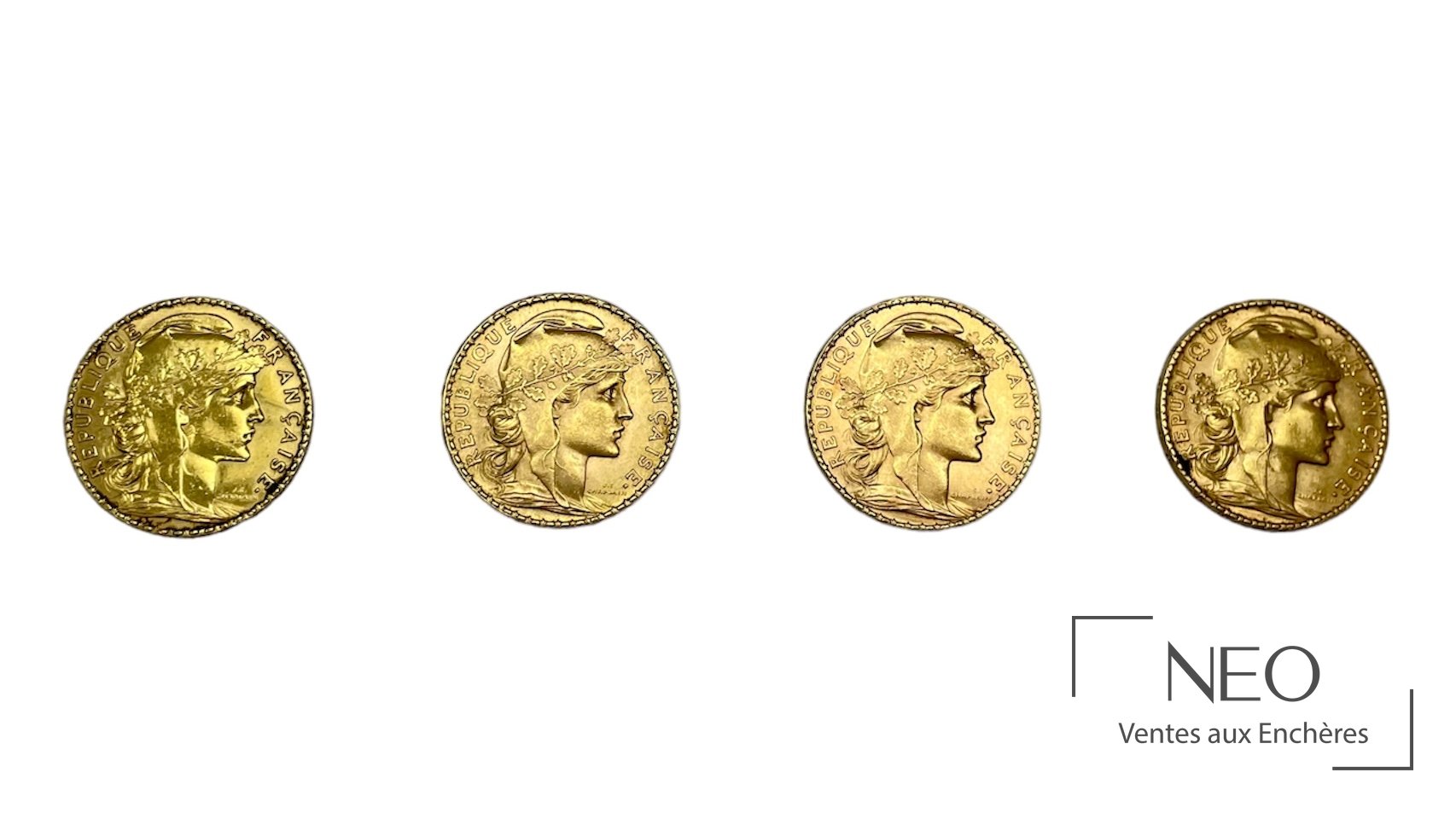 Quatre pièces de 20 francs or Marianne