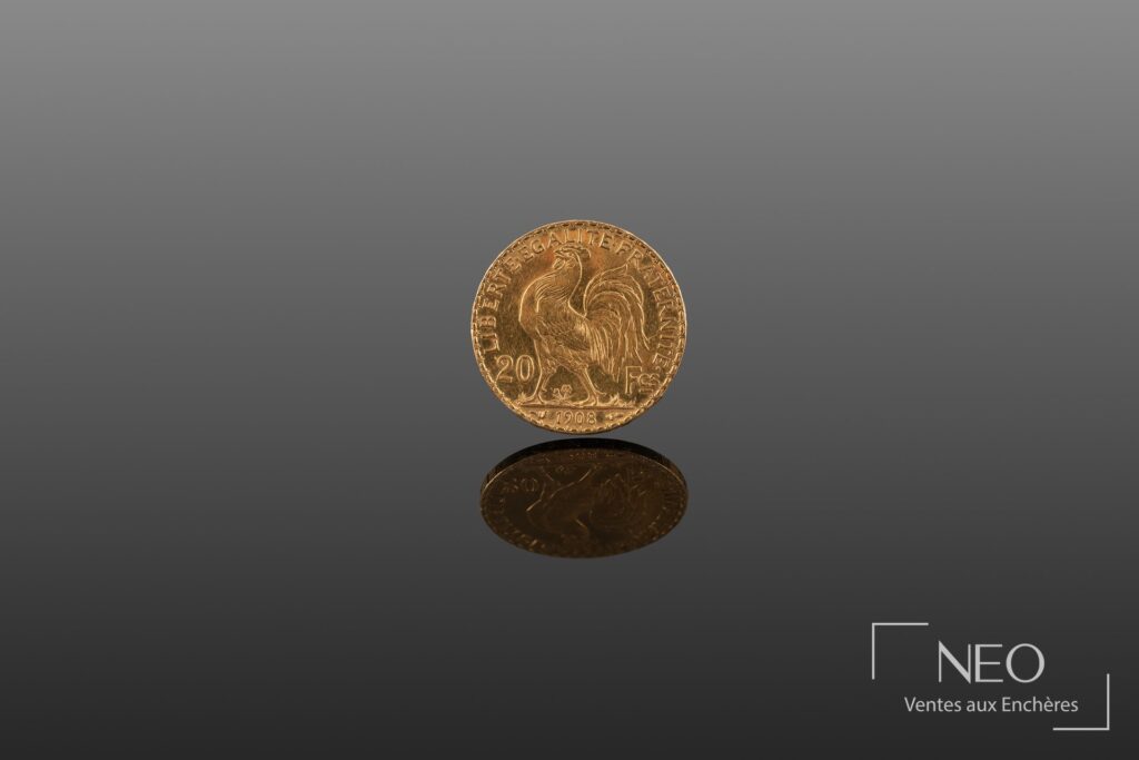 Pièce de 20 francs or avec le coq et la légende Liberté Egalité Fraternité