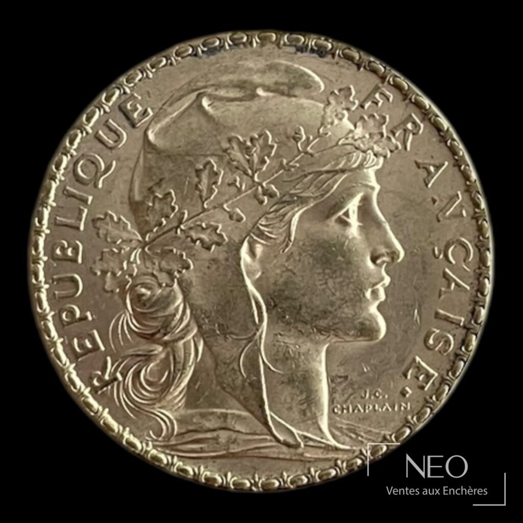 Avers d’une pièce de 20 francs or Marianne au coq