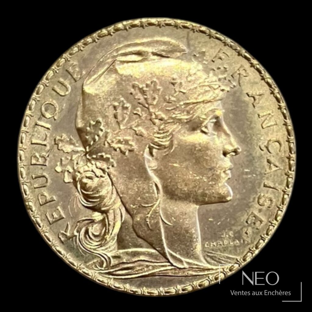 Avers d'une pièce de 20 francs or Marianne au coq avec portrait de Marianne