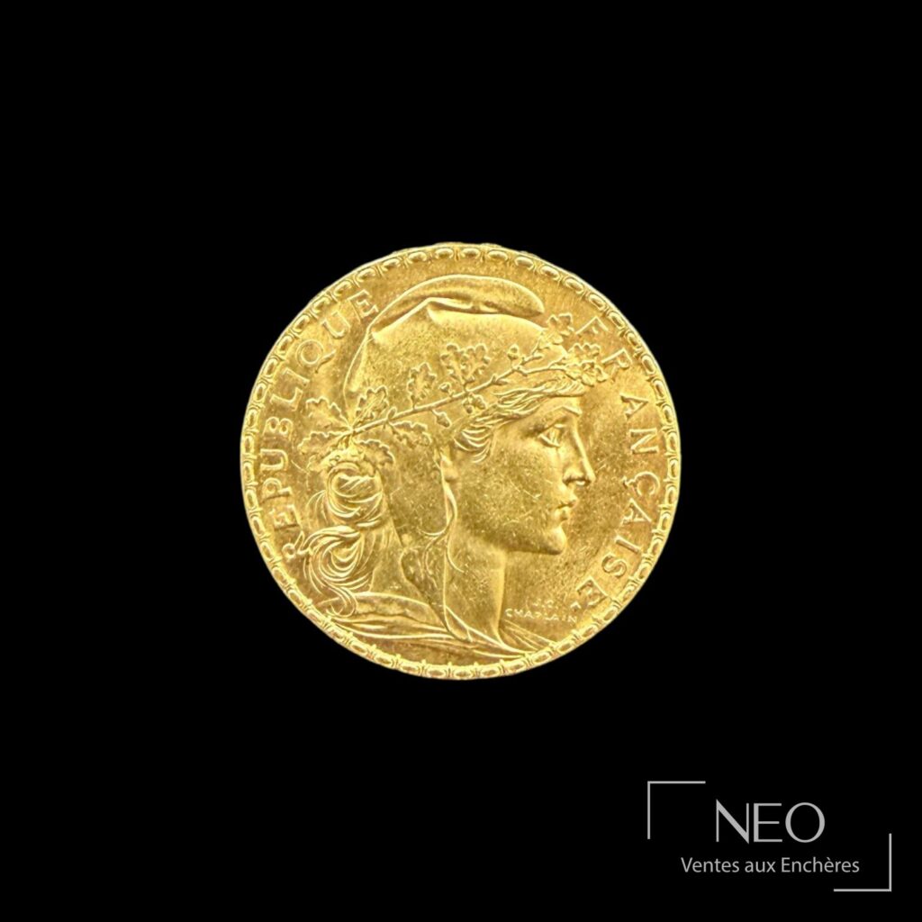 Avers d'une pièce de 20 francs or Marianne au coq de 1904