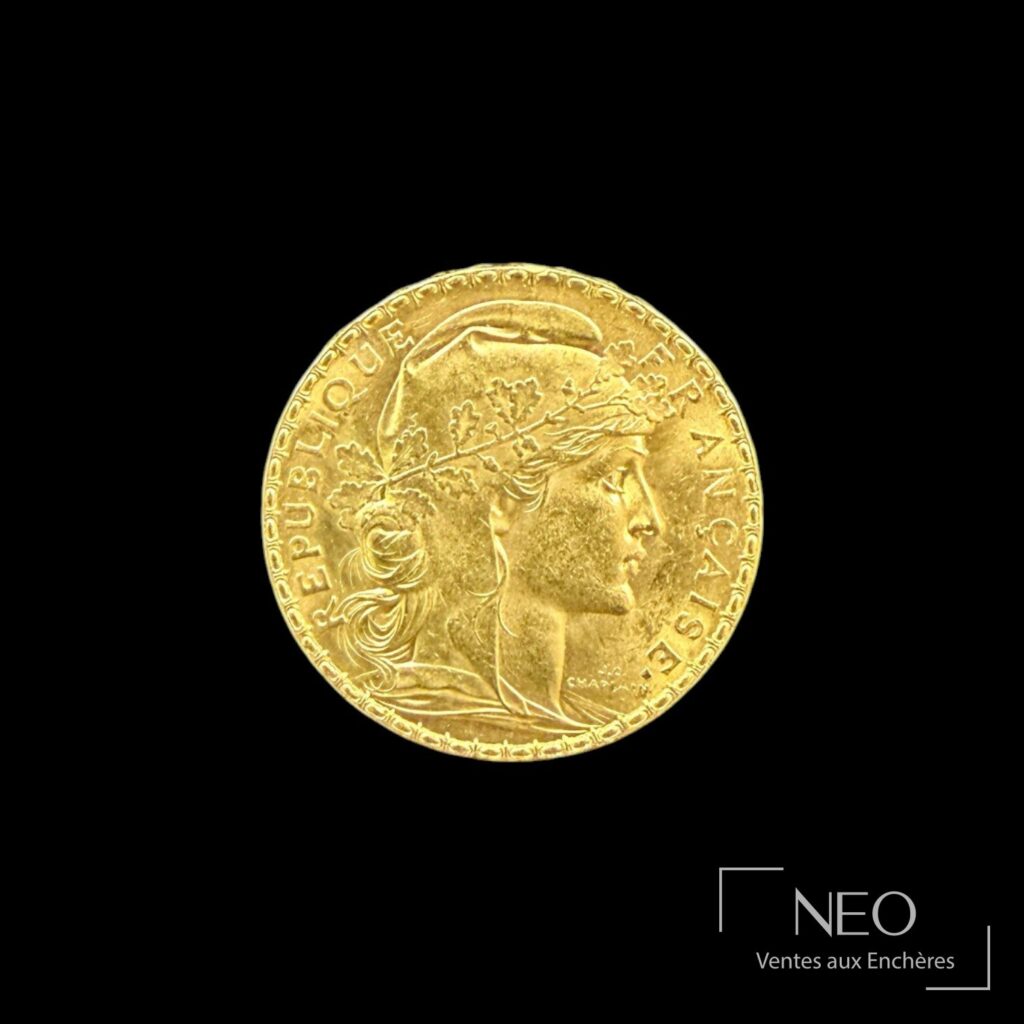 Avers d'une pièce de 20 francs or Marianne au coq