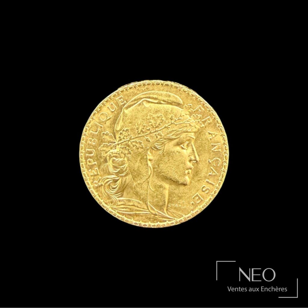 Avers d'une pièce de 20 francs or Marianne au coq