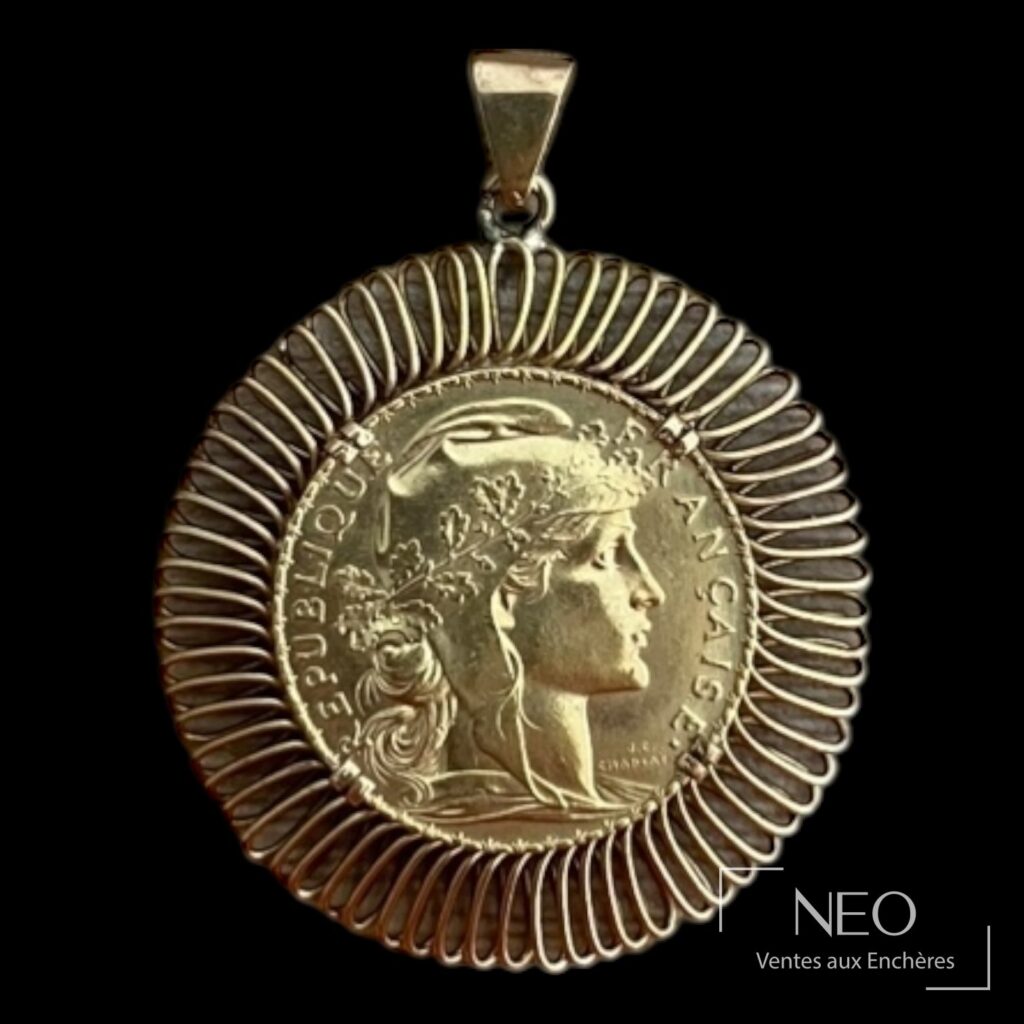 Pendentif avec pièce 20 francs or Marianne au coq