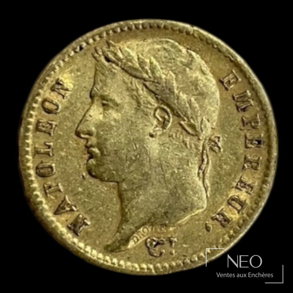 Portrait lauré de Napoléon Ier sur une pièce d'or de 20 francs
