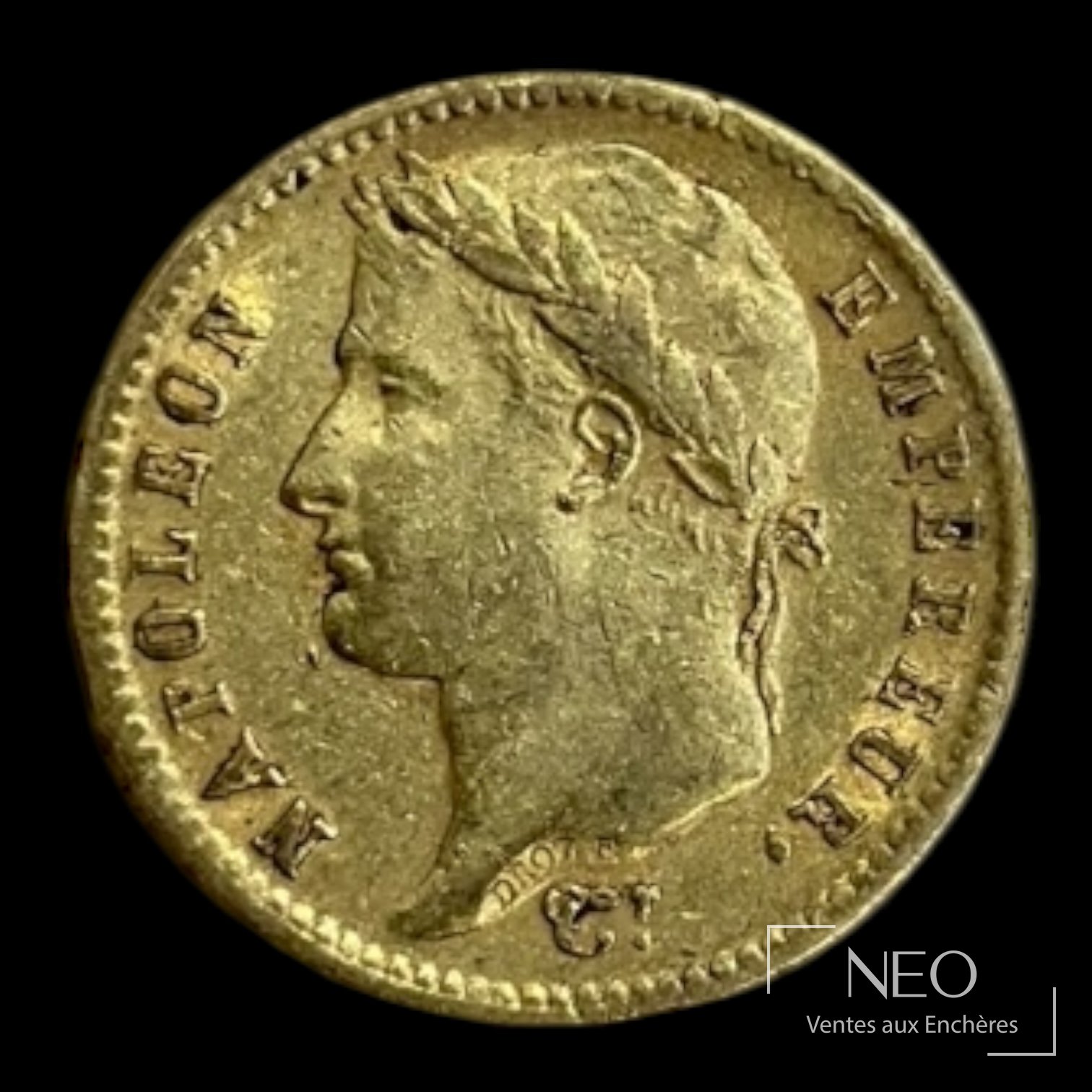 Portrait lauré de Napoléon Ier sur une pièce d'or de 20 francs