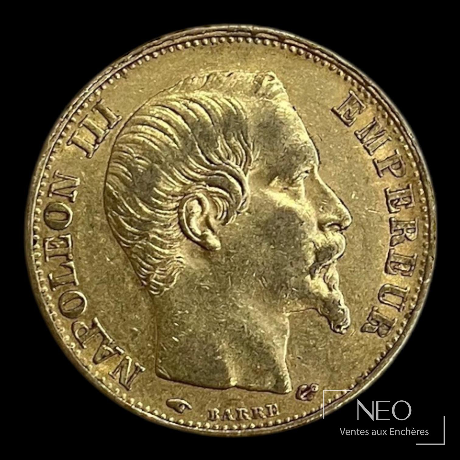 Avers d'une pièce de 20 francs or Napoléon III tête nue