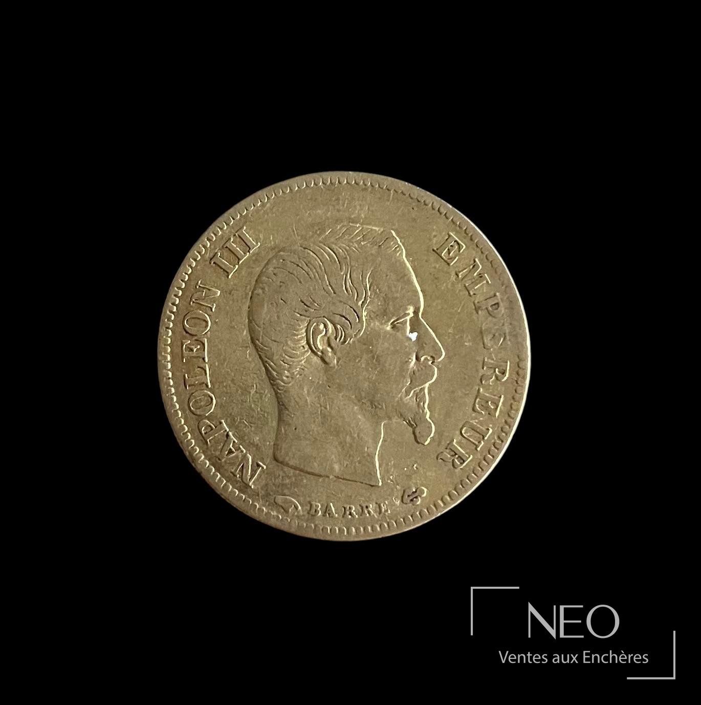 20 francs or Napoléon III tête nue 1855 D Lyon