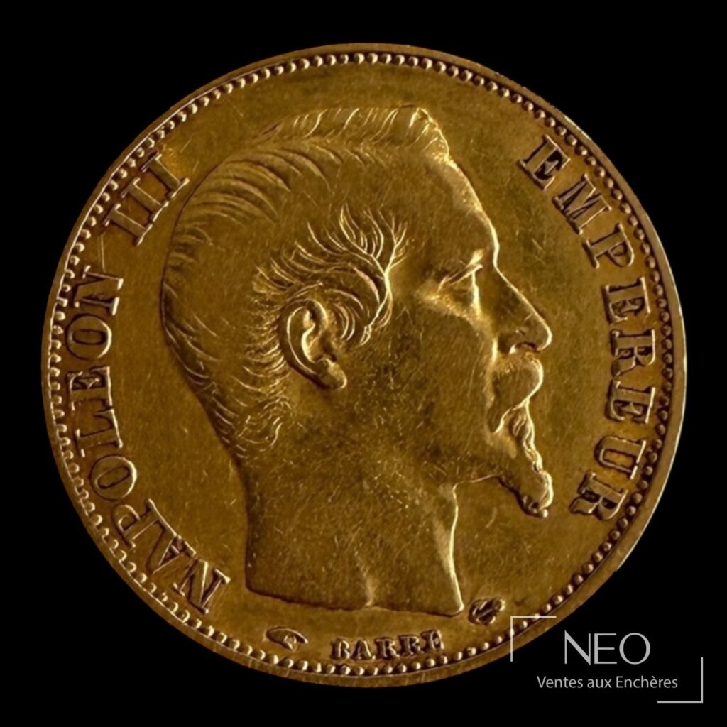 Avers d'une pièce de 20 francs or Napoléon III tête nue