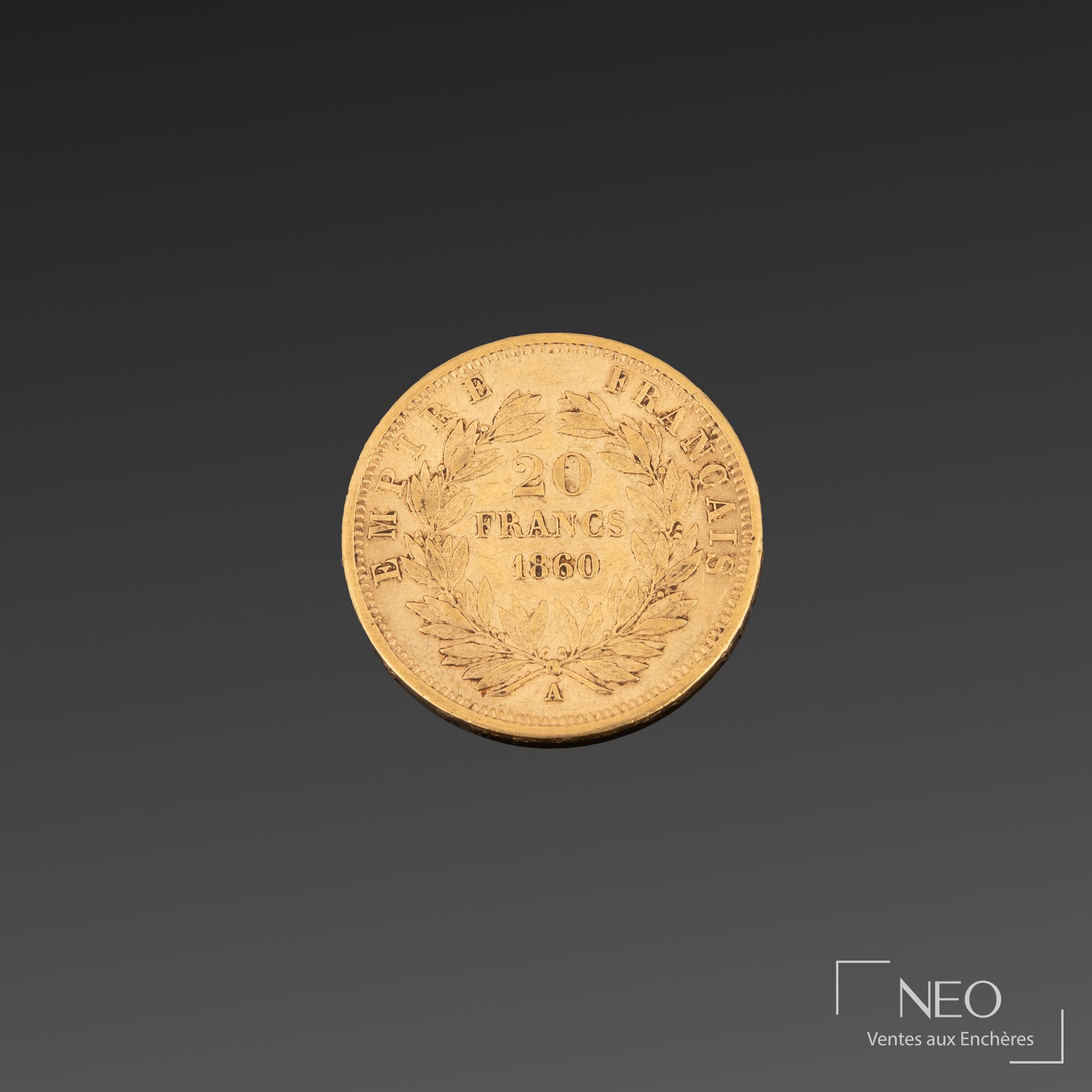 20 francs or Napoléon III tête nue, A Paris 1860