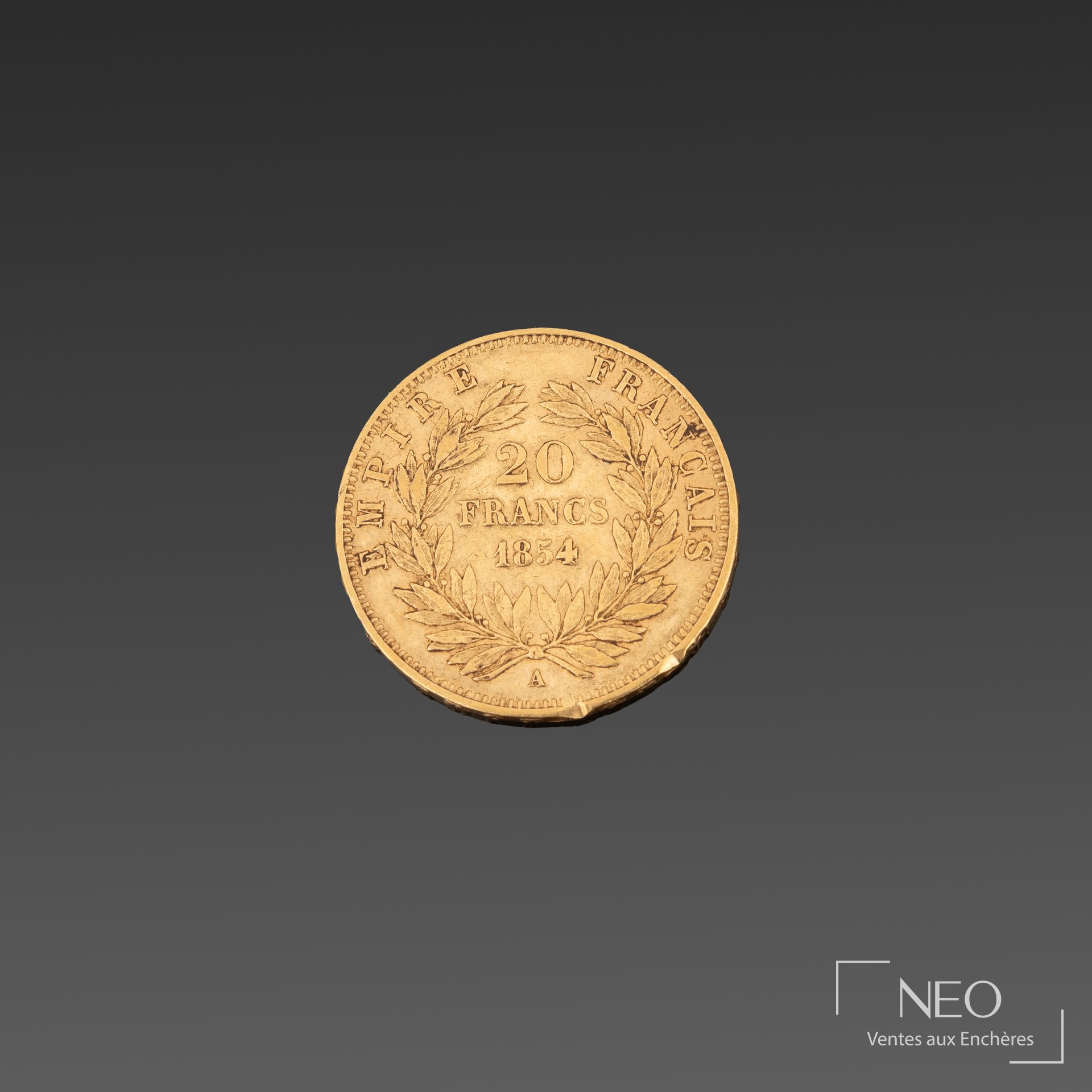 20 francs or Napoléon III tête nue, A Paris 1854