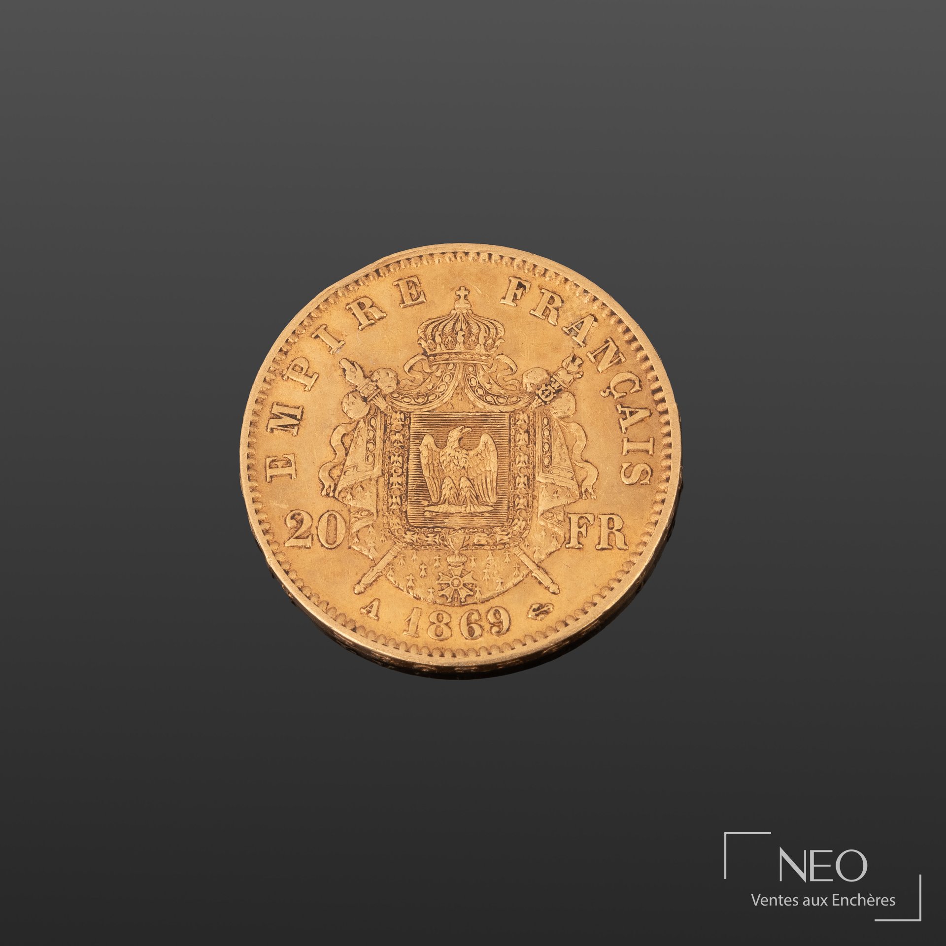 20 francs or Napoléon III tête laurée, 1869 à Paris