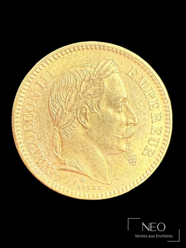 Avers d'une pièce de 20 francs or Napoléon III tête laurée