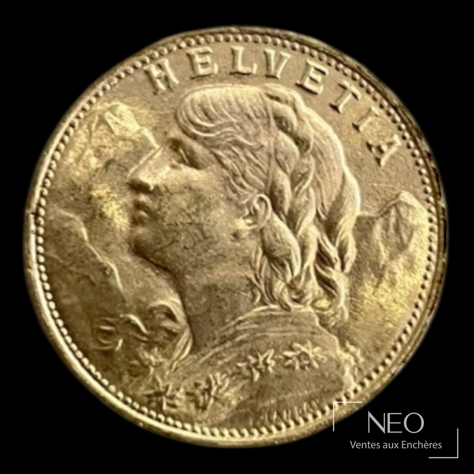 Avers d'une pièce suisse de 20 francs en or