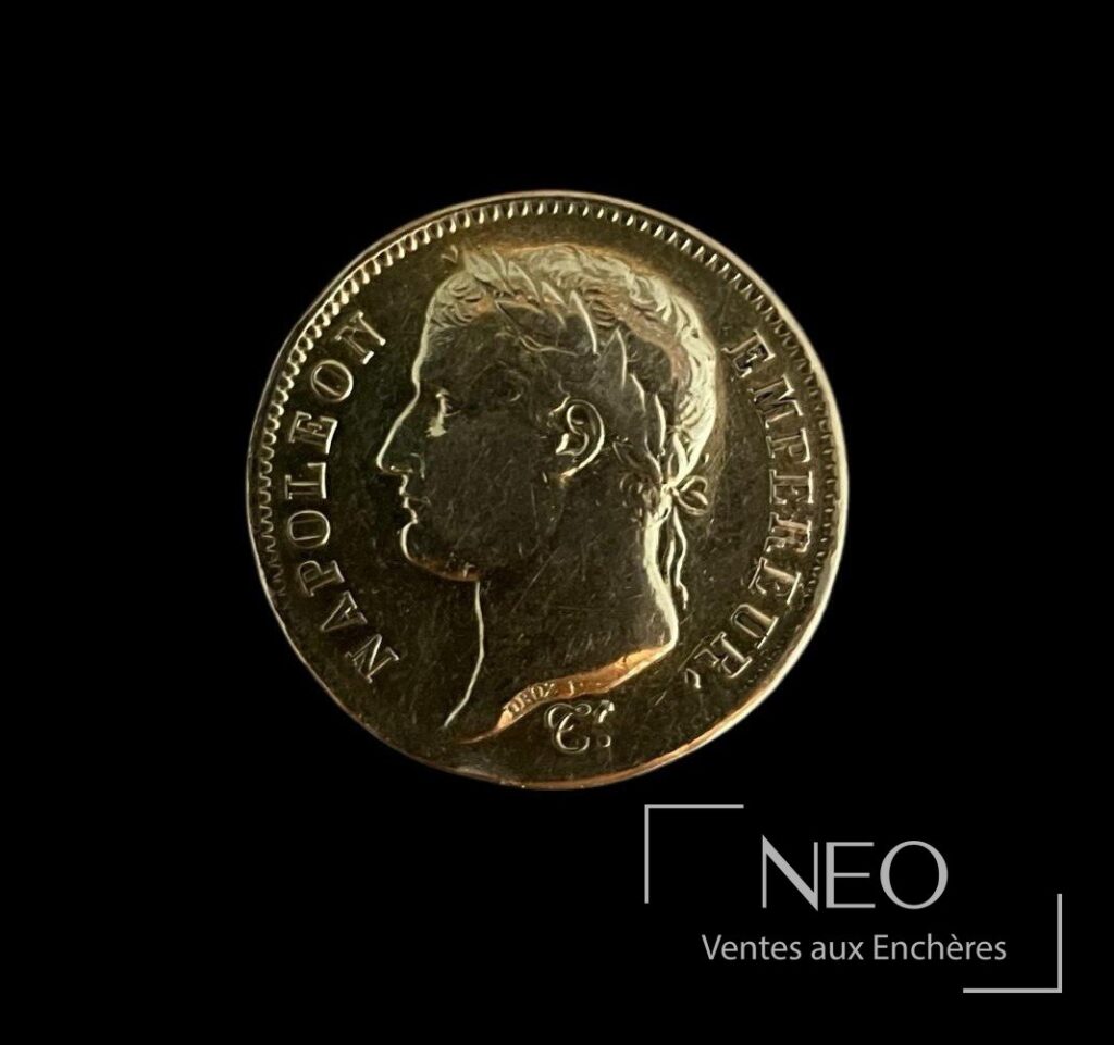 Avers d'une pièce de 40 francs Napoléon avec le profil de Napoléon Ier