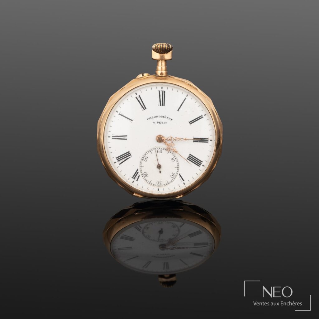 Montre à gousset en or jaune avec cadran émaillé blanc et petite trotteuse à 6 heures