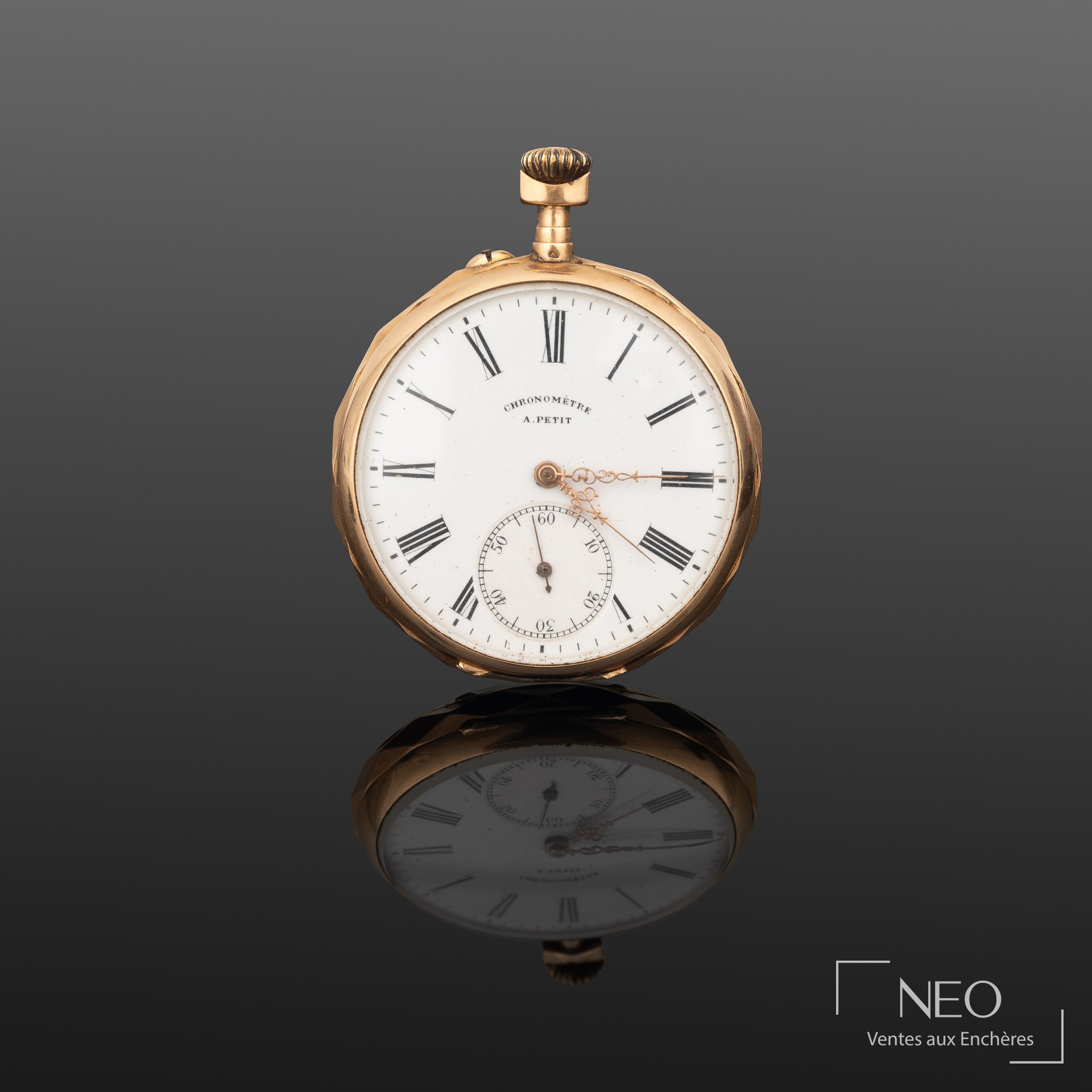 Montre à gousset en or jaune avec cadran émaillé blanc et petite trotteuse à 6 heures