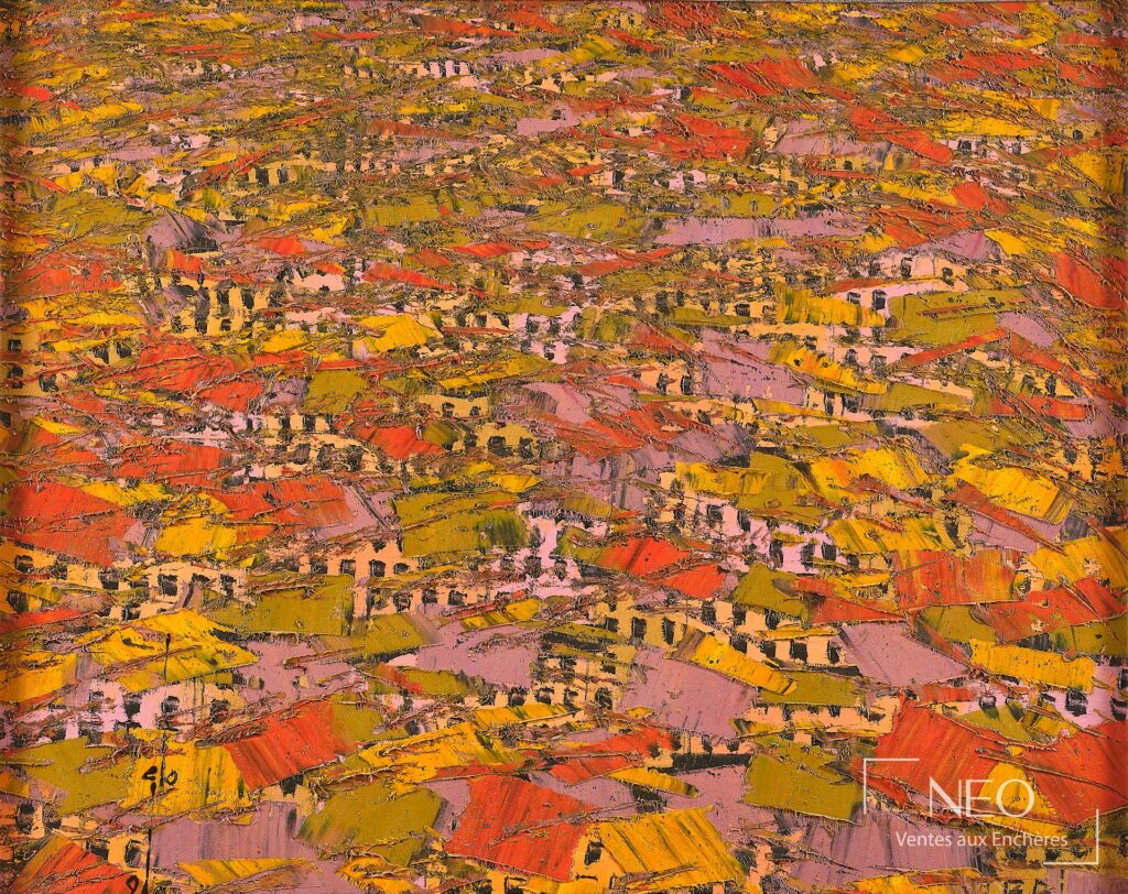 Huile sur toile abstraite aux couleurs rose