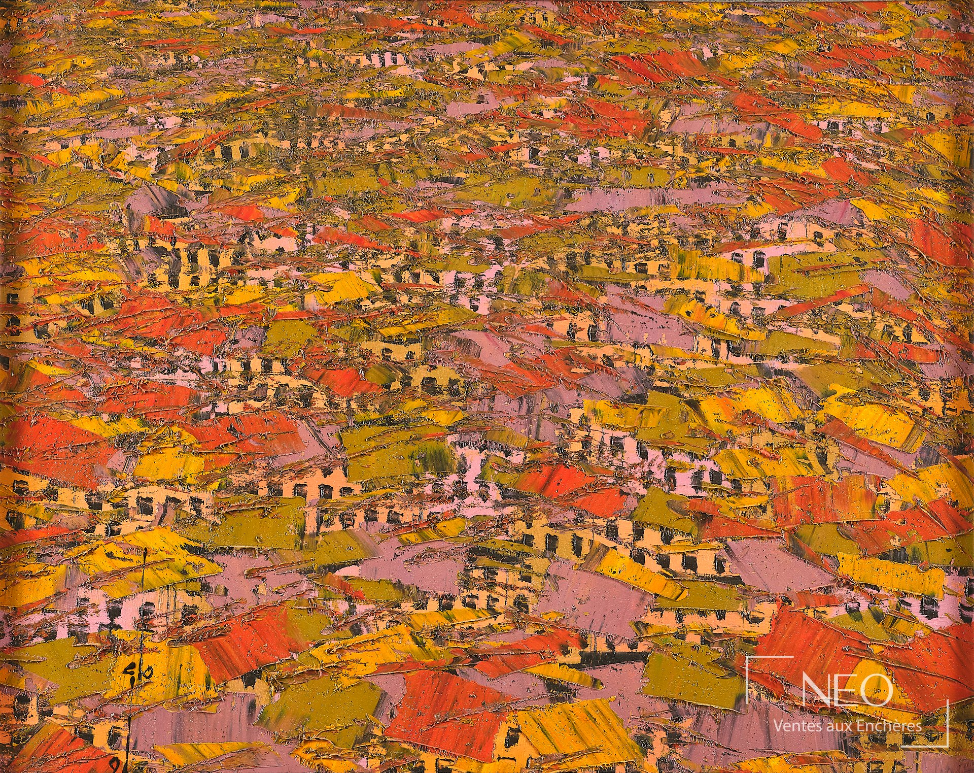 Huile sur toile abstraite aux couleurs vives