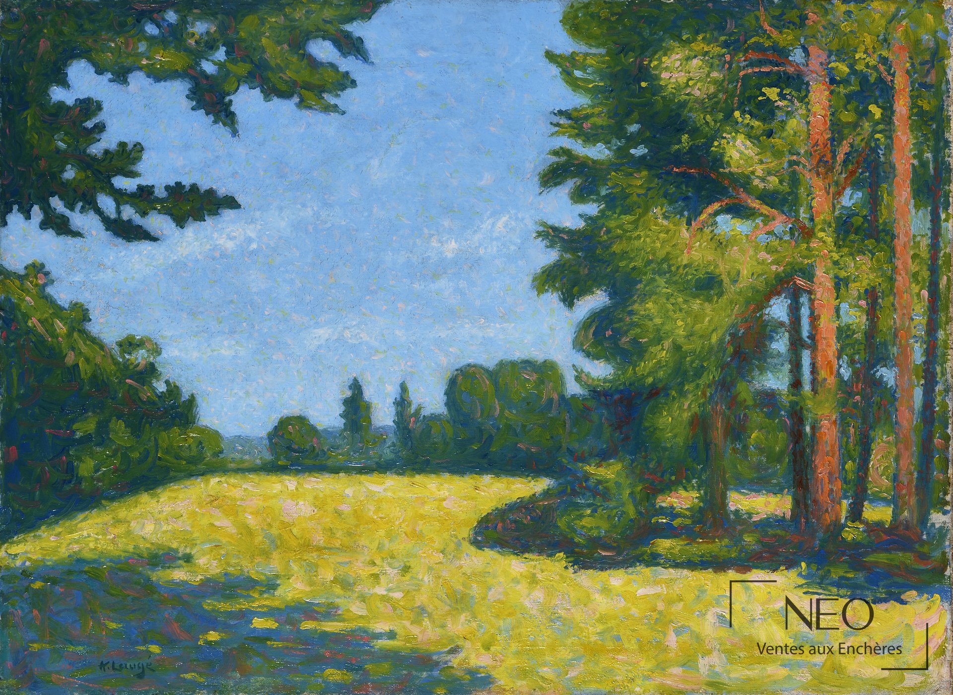 Paysage arboré peint à l'huile sur toile