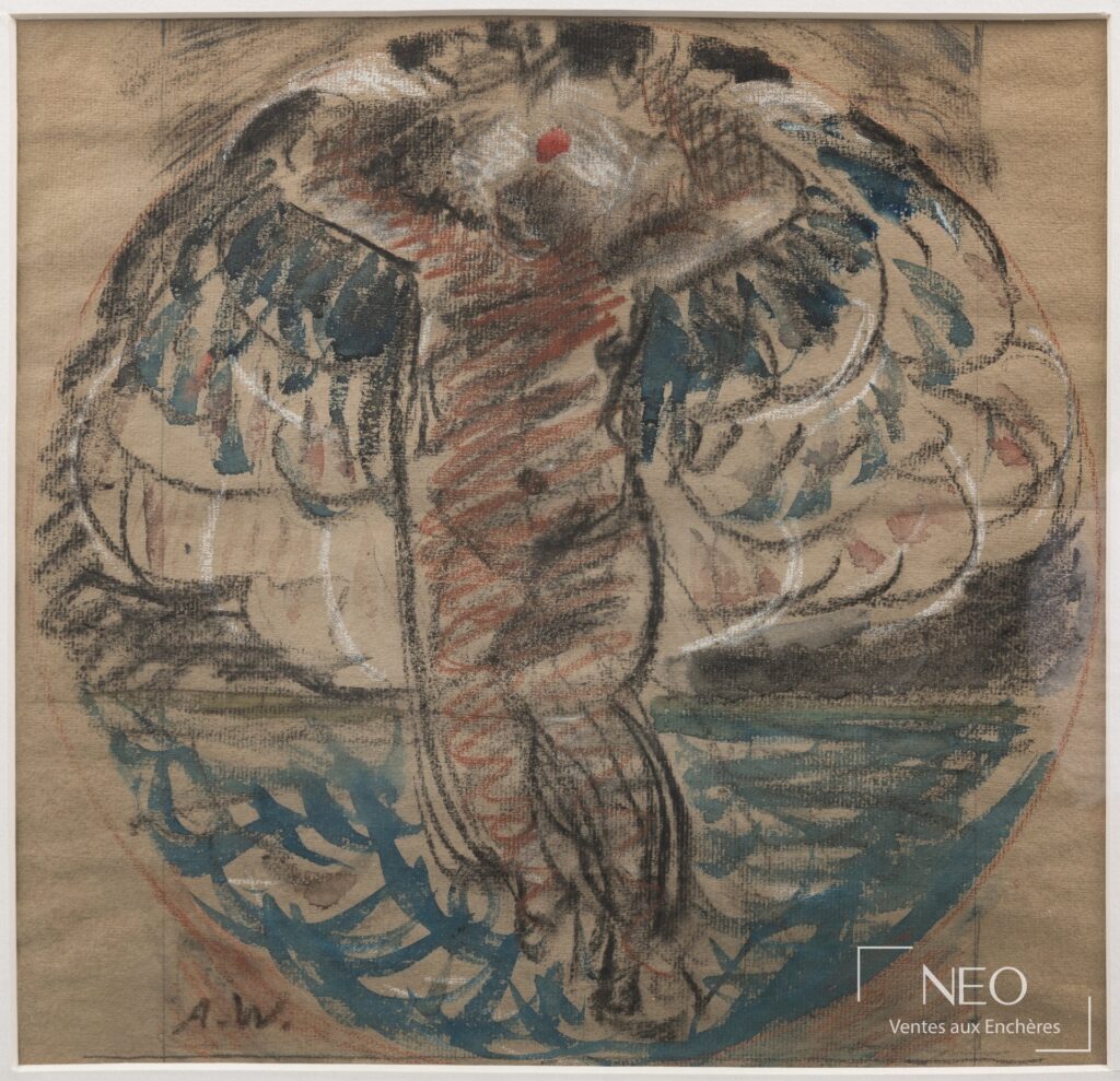 Composition sur papier de Adolphe Willette montrant une danseuse de cabaret en technique mixte