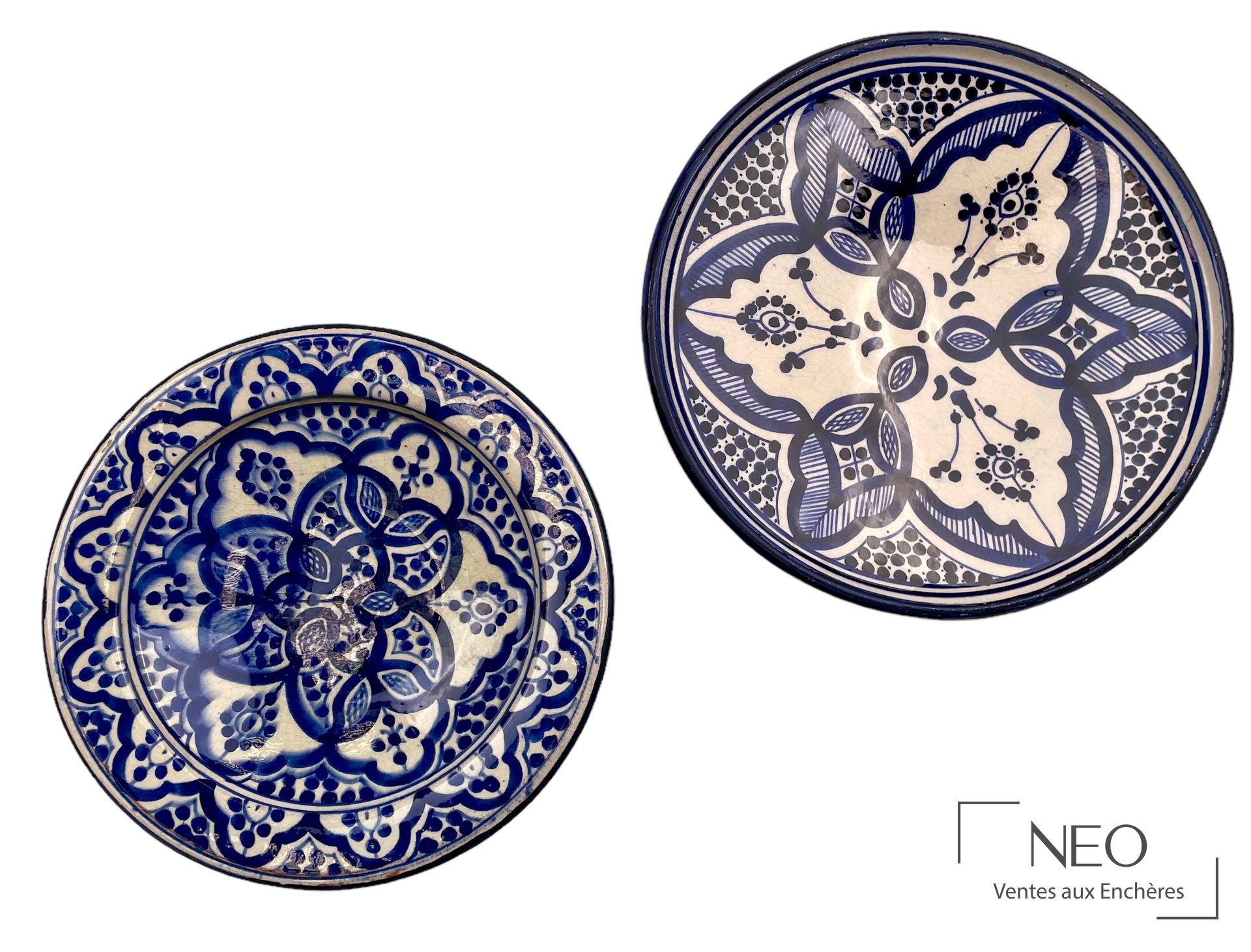 Ahmed Serghini, Safi, deux assiettes en terre cuite vernissée, XXe siècle