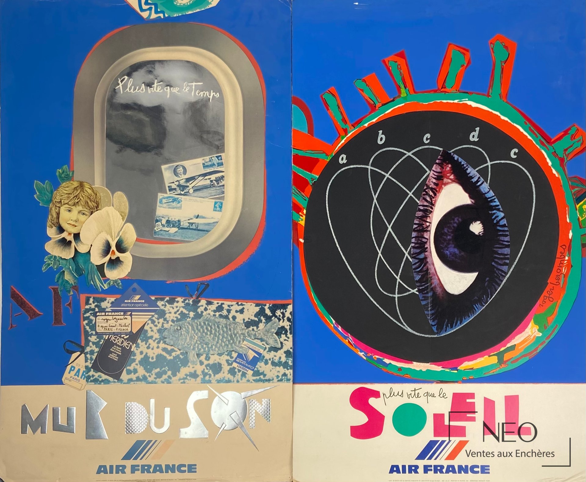 Ensemble de deux affiches Air France aux compositions colorées
