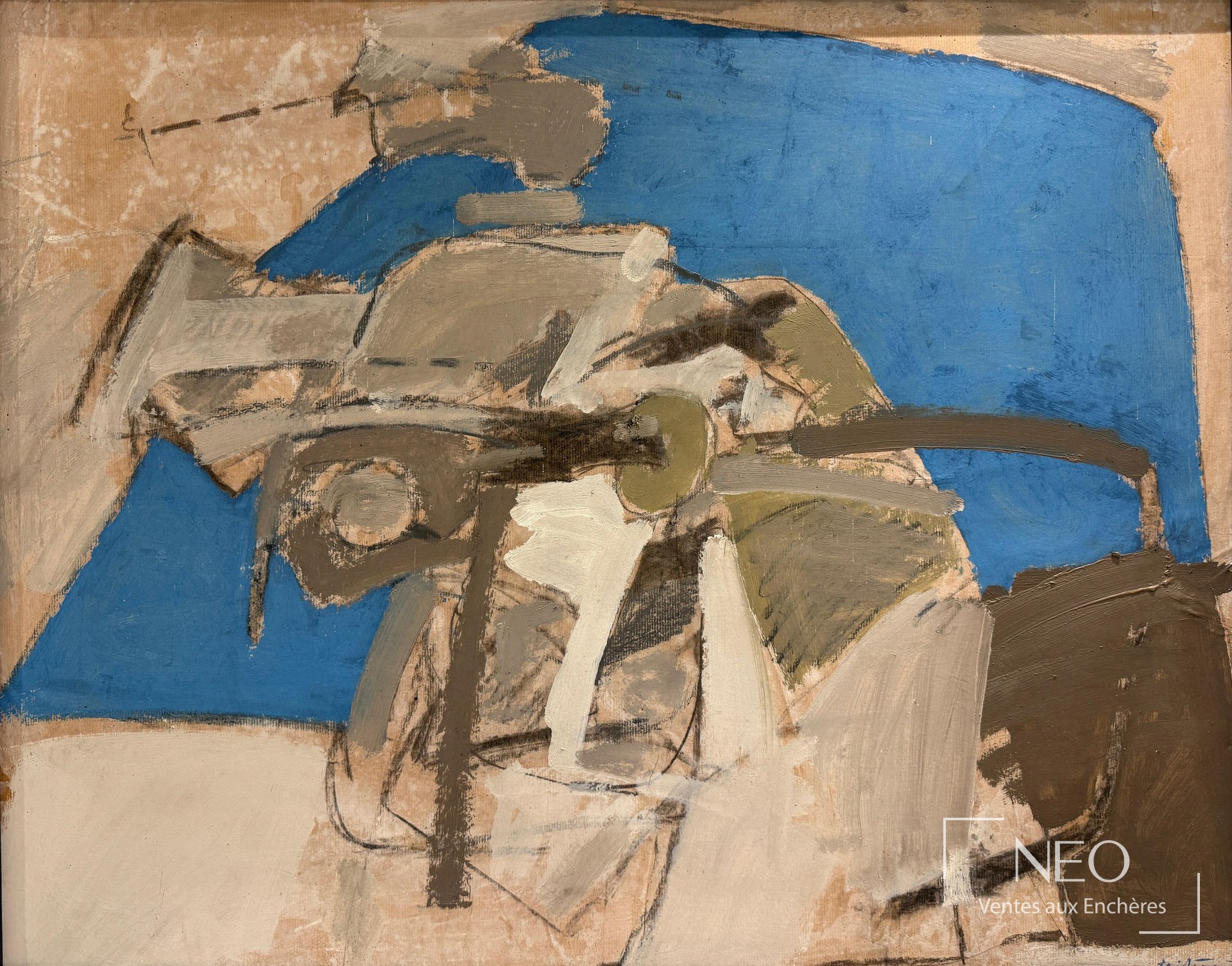 Composition abstraite de Albert Bitran aux larges aplats bleus