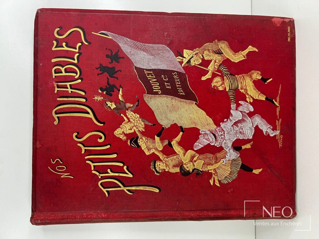 Couverture rouge de Nos petits diables d’Albert Girard avec titre doré et scène d’enfants