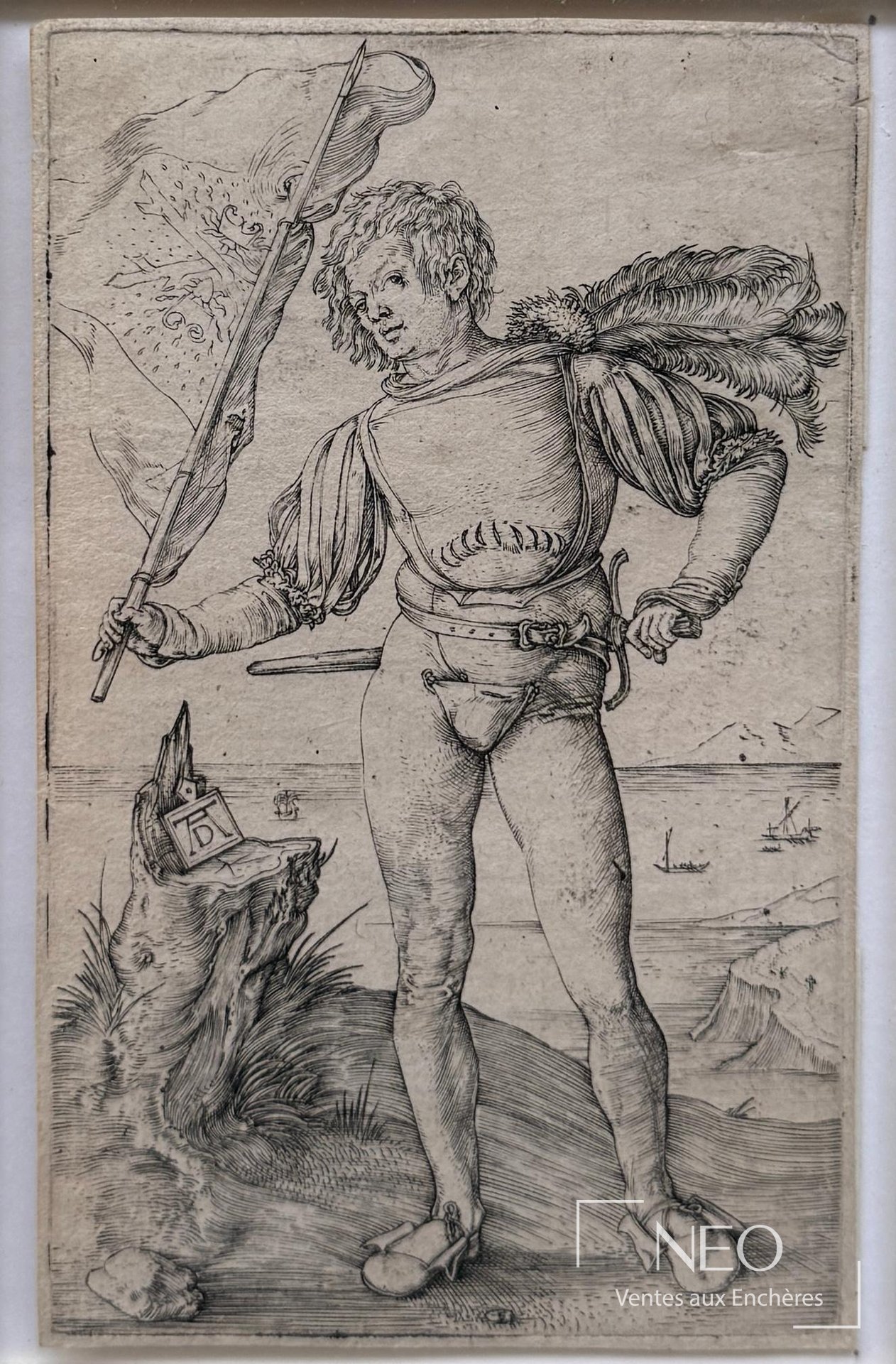 Albrecht Dürer L’Enseigne ou Le Porte-étendard, burin vers 1500
