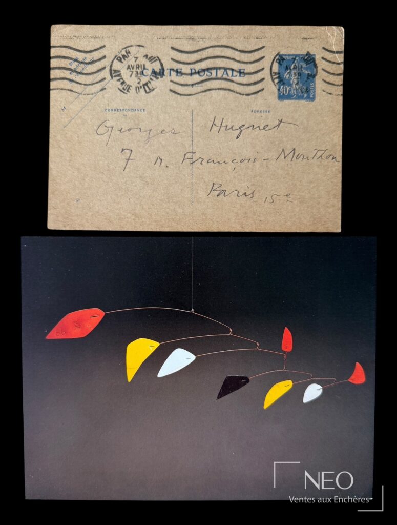 Verso d'une carte postale adressée à Georges Hugnet