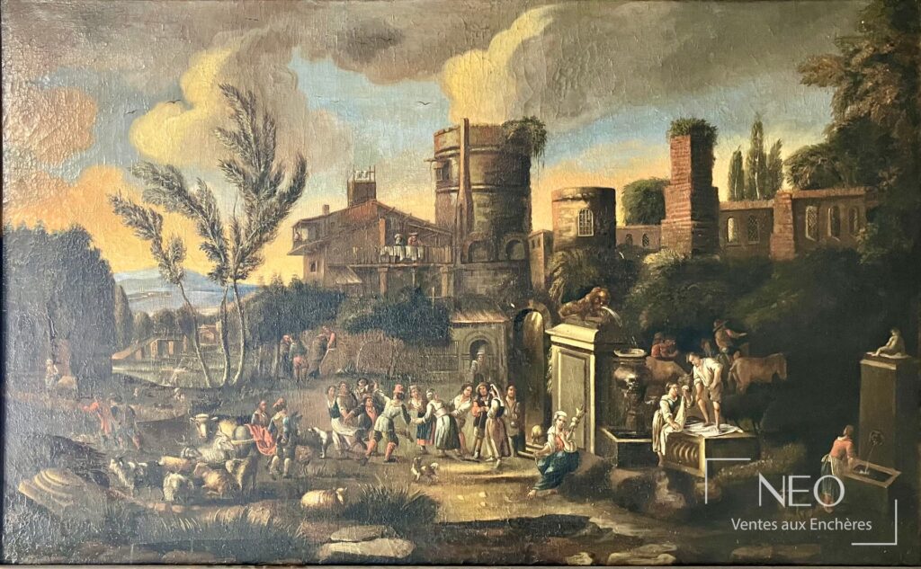 Vue d’ensemble de la fête populaire peinte sur toile