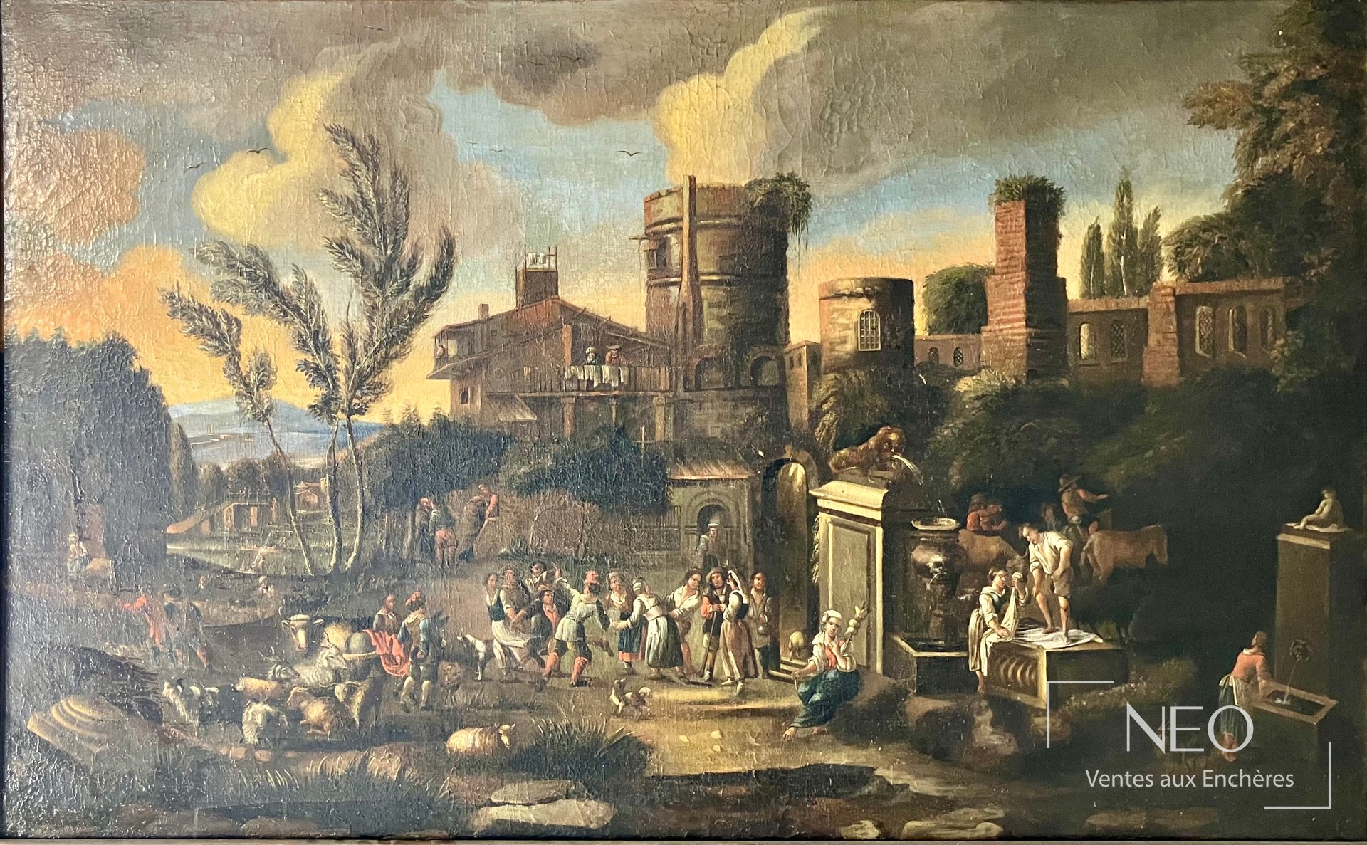 Vue d’ensemble de la fête populaire peinte sur toile