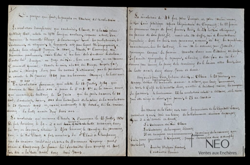 Deux pages manuscrites d’Alexandre Dumas sur papier bleu