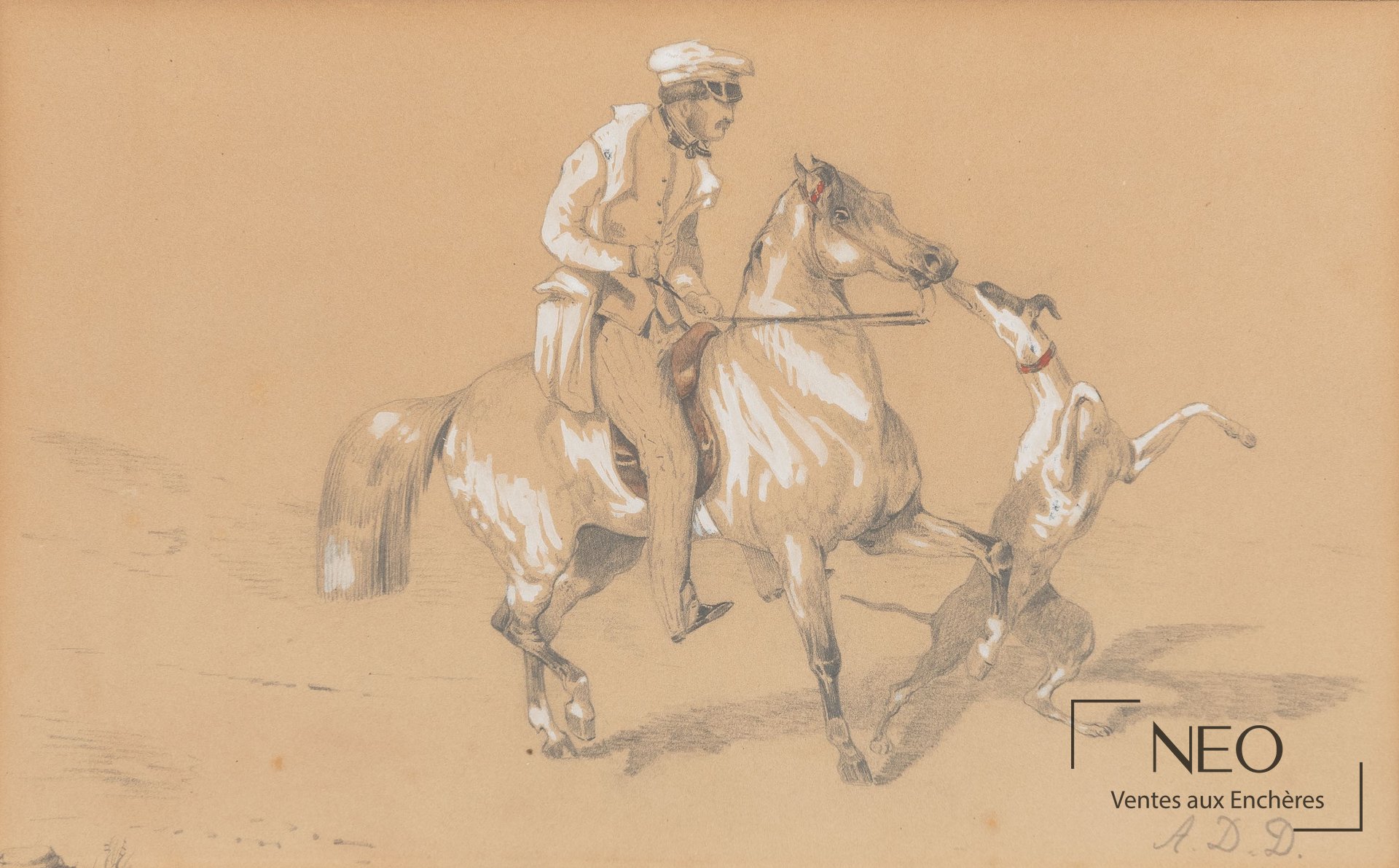 Cavalier à cheval et chien