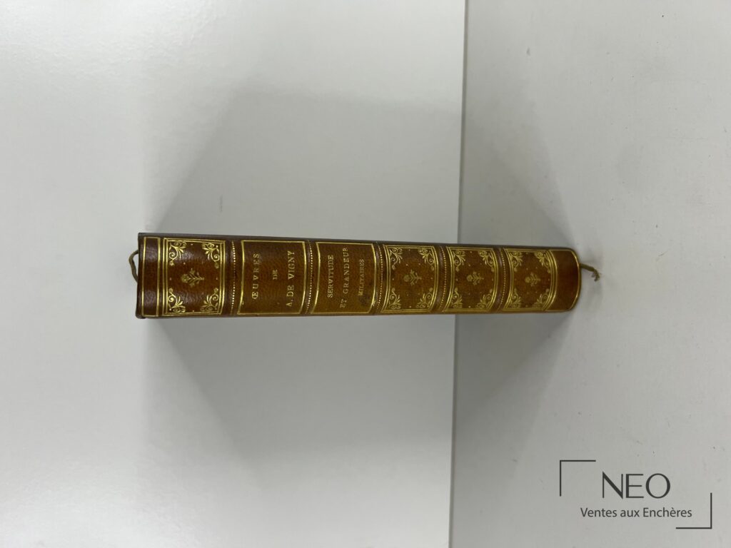 Dos d'un livre relié en demi-chagrin brun