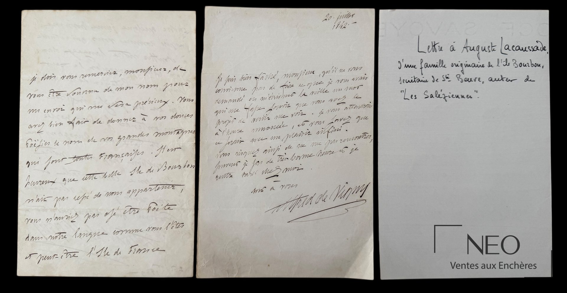 Page manuscrite d'une lettre d'Alfred de Vigny