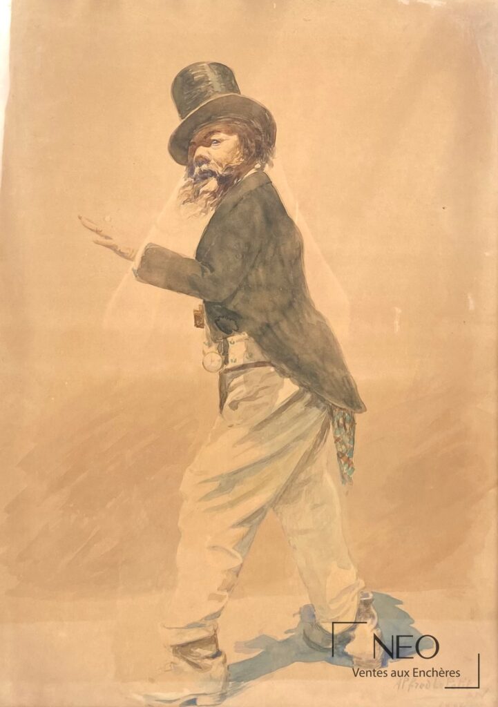 Aquarelle d'un homme en costume et haut-de-forme
